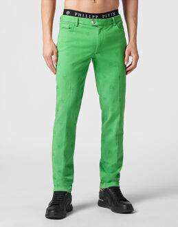 Philipp Plein Broek Pasvorm Chinos Skull Groen - 48 (Taille)