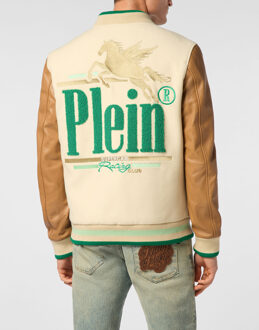 Philipp Plein College Bomber Jacket Ls Racing Club Beige - S