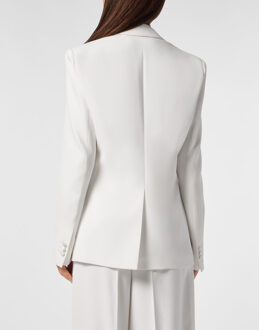 Philipp Plein Crepe And Satin Double-Breasted Blazer Dame Wit - XS