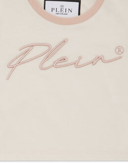 Philipp Plein Cropped T-Shirt Round Neck Ss Signature Roze en wit - 6J / 116cm