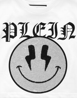 Philipp Plein Cropped T-Shirt Round Neck Ss Smile - maat 16J / 176cm Wit