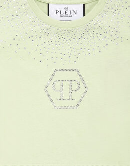 Philipp Plein Cropped T-Shirt Strass Round Neck Ss Hexagon - maat Groen