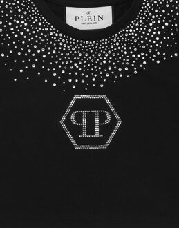 Philipp Plein Cropped T-Shirt Strass Round Neck Ss Hexagon Zwart - 6J / 116cm