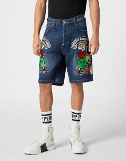Philipp Plein Denim Fermentera Shorts Smile Blauw - 32 (Taille)
