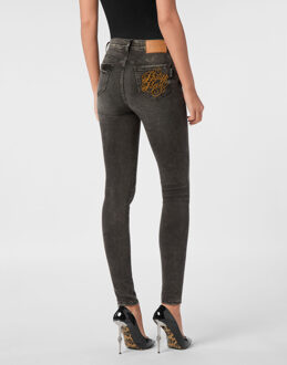 Philipp Plein Denim High Waist Jegging Logo Grijs - 25 (Taille)