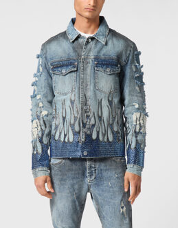 Philipp Plein Denim Jack Flame - maat Blauw