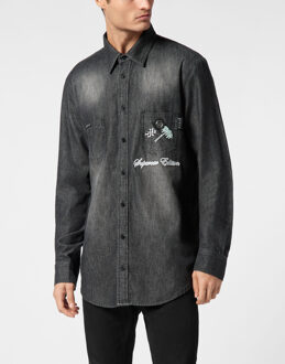 Philipp Plein Denim Shirt Ls Cars Racing - maat Blauw
