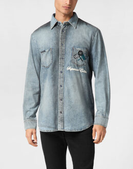 Philipp Plein Denim Shirt Ls Cars Racing - maat M Blauw