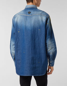Philipp Plein Denim Shirt Ls Donkerblauw