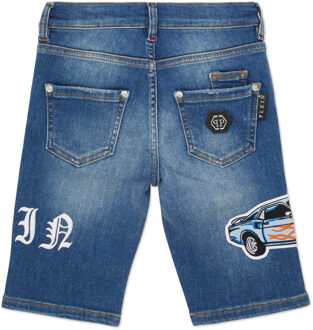 Philipp Plein Denim Shorts Formentera Cars Racing Blauw - 6-7J / 116-122cm