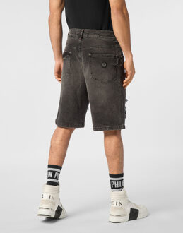 Philipp Plein Denim Shorts Formentera Distressed Grijs