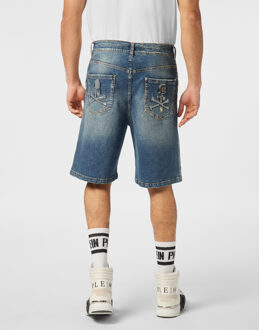 Philipp Plein Denim Shorts Formentera Skull Blauw - 33 (Taille)