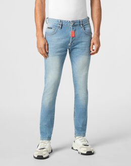 Philipp Plein Denim Skinny Fit Trousers Hexagon Lichtblauw