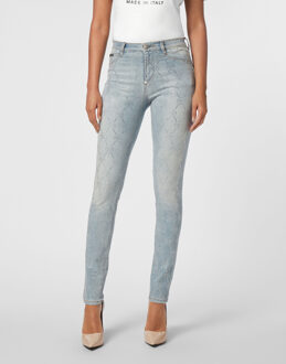 Philipp Plein Denim Trousers High Waist Jegging Strass Monogram Blauw - 25 (Taille)