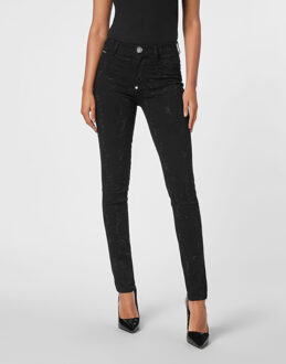 Philipp Plein Denim Trousers High Waist Jegging Strass Monogram Zwart - 26 (Taille)