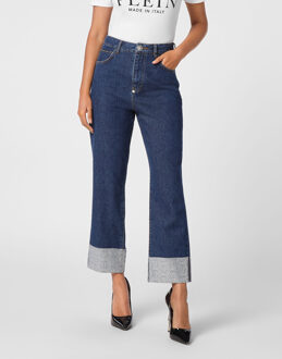 Philipp Plein Denim Trousers Loose Fit Cufffed Monogram Blauw/marineblauw - 26 (Taille)