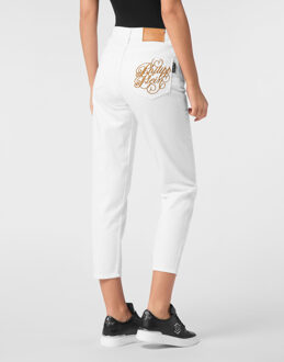 Philipp Plein Denim Trousers Mom Fit Logo Wit