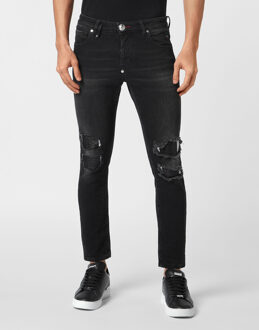 Philipp Plein Denim Trousers Skinny Fit With Python Inserts Grijs - 36 (Taille)
