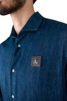 Philipp Plein Diamond Cut LS Skull Overhemd Blauw - XL