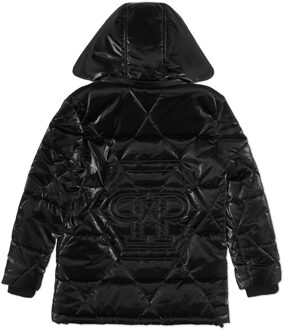 Philipp Plein Donsjack Hexagon - maat 12-13J / 152-158cm Zwart