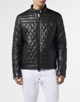 Philipp Plein Eco Leather Padded Jacket - maat XL Zwart