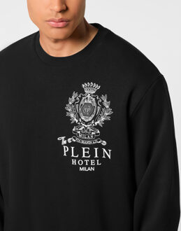 Philipp Plein Fleece Round Neck Sweatshirt Plein Hotel - maat L Zwart