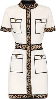 Philipp Plein Gebreide Jurk Leopard Crème - S