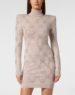 Philipp Plein Gebreide Jurk Monogram - maat Beige