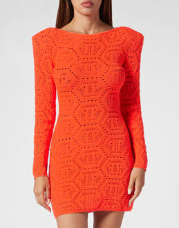 Philipp Plein Gebreide Jurk Monogram Oranje