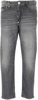 Philipp Plein Grijze Katoenen Jeans met Logo Patch Philipp Plein , Gray , Heren - W32,W31,W33