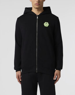 Philipp Plein Hoodie Sweatjack Iconic Plein Zwart/Groen - M