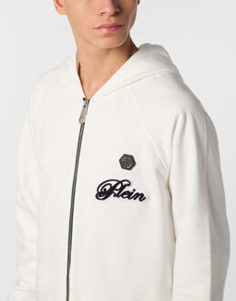 Philipp Plein Hoodie Sweatjack Signature Crème - 3XL