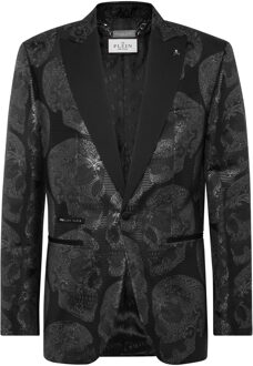 Philipp Plein Jacquard Lord Fit Blazer All Over Skull Zwart - 52 (Borst)
