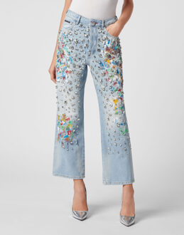 Philipp Plein Jeans Met Hoge Taille Blauw en Grijs Multi - 28 (Taille)