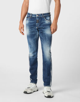 Philipp Plein Jeans Recht Model Paisley Blauw en wit - 30 (Taille)