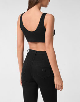 Philipp Plein Jersey Rib Cropped Tank Top Zwart - L