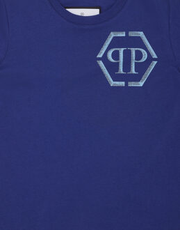 Philipp Plein Jersey T-Shirt Round Neck Ss Hexagon - maat 16J / 176cm Donkerblauw
