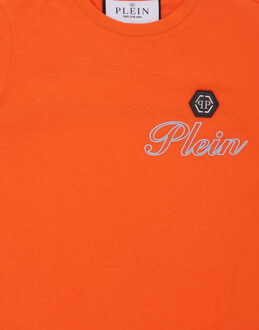 Philipp Plein Jersey T-Shirt Round Neck Ss Italic Plein Oranje - 16J / 176cm
