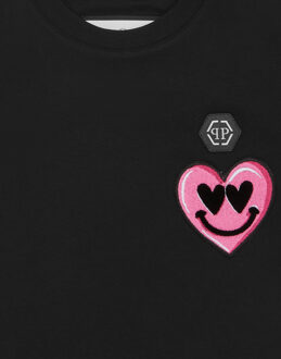 Philipp Plein Jersey T-Shirt Round Neck Ss Smile - maat 12J / 152cm Zwart