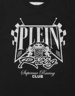 Philipp Plein Jersey T-Shirt Round Neck Ss Strass Racing Club - maat 8J / 128cm Zwart/wit