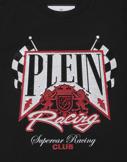 Philipp Plein Jersey T-Shirt Round Neck Ss Strass Racing Club Zwart/rood - 16J / 176cm