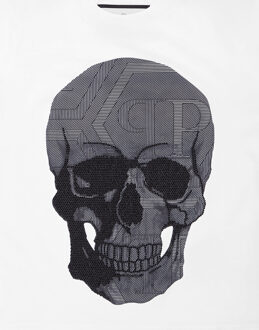 Philipp Plein Jersey T-Shirt Round Neck Ss Strass Skull - maat 8J / 128cm Wit