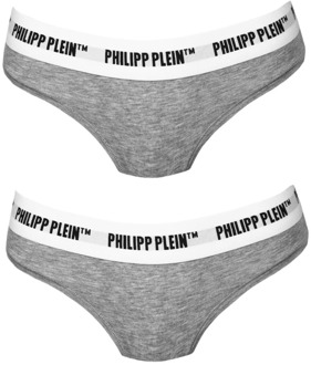 Philipp Plein Katoenen Dames Slip Bi-Pack Philipp Plein , Gray , Dames - Xl,L,M,S