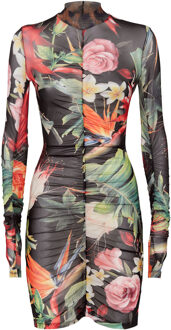 Philipp Plein Korte Jurk Flowers Zwart/Veelkleurig