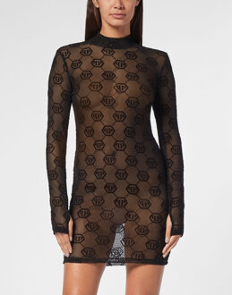 Philipp Plein Korte Jurk Monogram Zwart - L