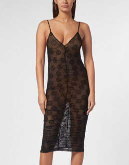 Philipp Plein Korte Jurk Monogram Zwart - S