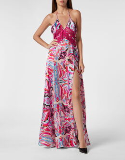 Philipp Plein Lange Jurk Colorful Circus Fuchsia - S