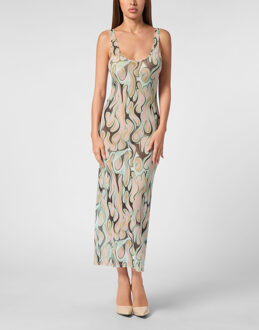 Philipp Plein Lange Jurk Flame Huidkleurig