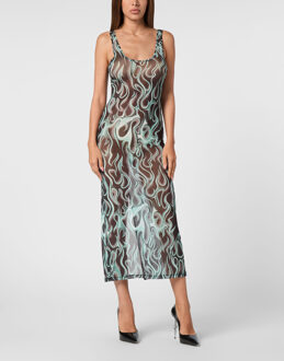 Philipp Plein Lange Jurk Flame Zwart - XS
