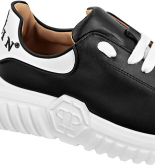 Philipp Plein Leather Lo-Top Sneakers Hexagon Insert Sole And Plein Zwart/wit - EU 34